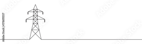 Continuous one line drawing of a power line tower. Concept of electricity, energy and infrastructure