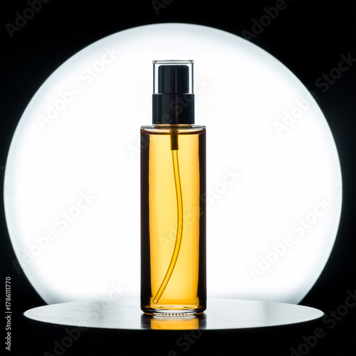 Amber Glass Spray Bottle Mockup with Luminous Circular Spotlight © image@9