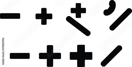 Plus and Minus Math Icon Set with Checkmark and Cross Symbols for Yes and No Buttons