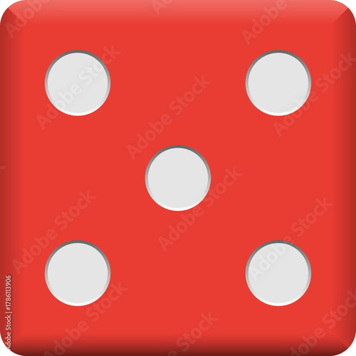 A Single Red Dice Showing The Number Five With A Transparent Background