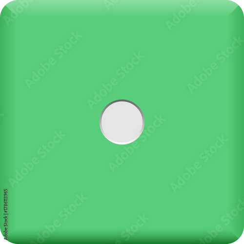 A single green die with one white pip in the center isolated on a transparent background