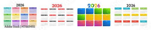 Set of calendars for 2026 isolated on a white background