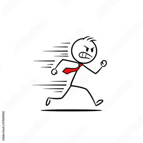 Angry stick figure running quickly in a dynamic illustration  