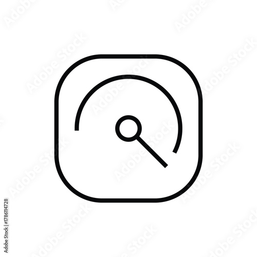 Simplified dashboard gauge icon enclosed in rounded square frame