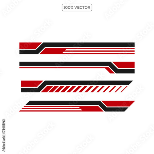 Racing cars and race car stripes set, angled checkered patterns, checkered flag, finish line, motocross illustration