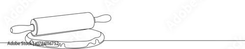 Continuous one line drawing of rolling pin and dough. Concept of baking, cooking and homemade food
