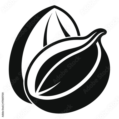 pistachio nut black and white silhouette on white background