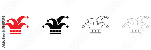 Joker hat icon vector set, jester hat logo icon vector, silhouette and line art