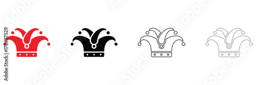 Joker hat icon vector set, jester hat logo icon vector, silhouette and line art