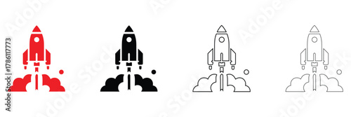 space rocket taking off vector icon set, rocket icon symbol vector, silhouette and line art