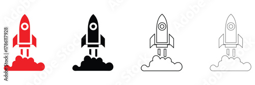 space rocket taking off vector icon set, rocket icon symbol vector, silhouette and line art