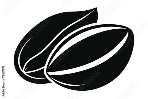 pistachio nut black and white silhouette on white background