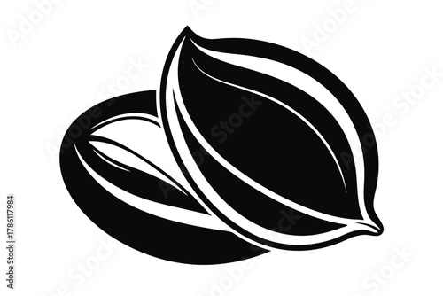 pistachio nut black and white silhouette on white background