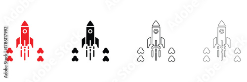 space rocket taking off vector icon set, rocket icon symbol vector, silhouette and line art