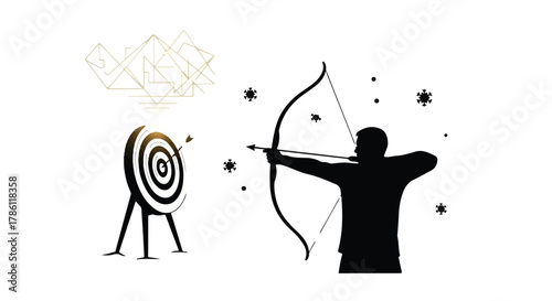 Silhouette of archer aiming at target, symbolizing focus and precision