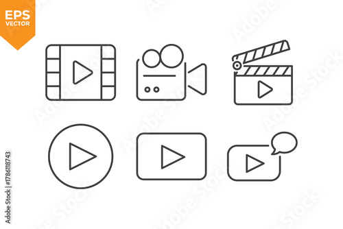 Set of line icons Video, Movie, Cinema. Outline icons collection stock illustration stock illustration