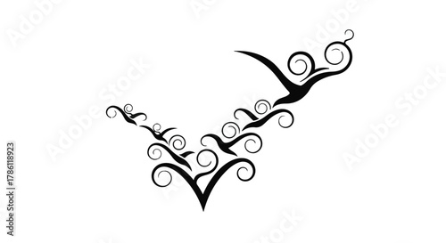 Elegant black swirl design evokes a sense of graceful movement and freedom.