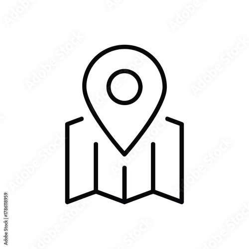 A black and white map marker icon