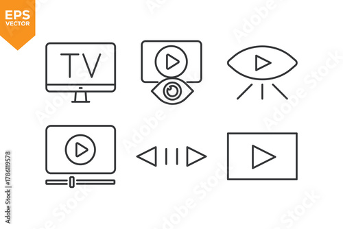 Set of line icons Video, Movie, Cinema. Outline icons collection stock illustration stock illustration