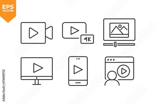 Set of line icons Video, Movie, Cinema. Outline icons collection stock illustration stock illustration