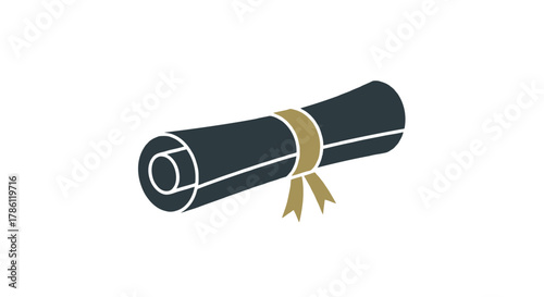A rolled diploma or certificate tied with a ribbon representing academic achievement and graduation isolated on a white background