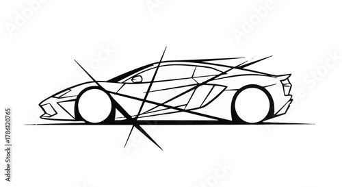 Sleek sports car design with dynamic abstract lines suggesting speed and motion
