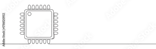 Continuous one line drawing of a computer chip or microchip. Concept of technology, electronics and data