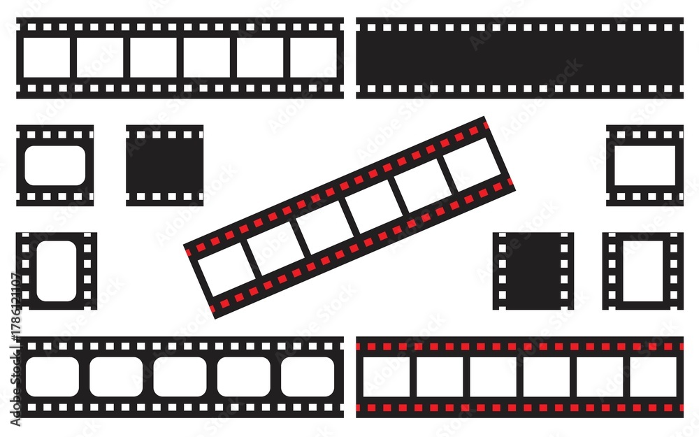 Obraz premium Creative and trendy film strip set with frames for photo or video for camera on white background