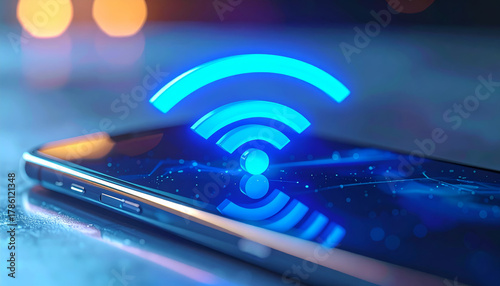 Wallpaper Mural Wifi smartphone screen technology connection signal network blue glow closeup Calm mood modern wifi smartphone screen technology connection signal network blue glow closeup concept with digital Torontodigital.ca