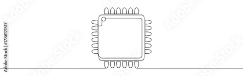 Continuous one line drawing of a computer chip or microchip. Concept of technology, electronics and data