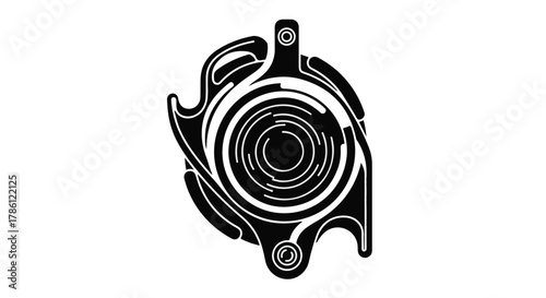 Abstract futuristic circular mechanical design with swirling lines and geometric elements