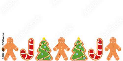 Empty vector Christmas Frame template design. Perfect holiday Christmas Frame with sweet gingerbread set and copy space. EPS 10
