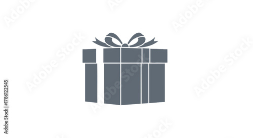 A simple stylized graphic of a gift box with a ribbon and bow presented on a white background