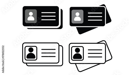 ID Card icon in flat style vector set.