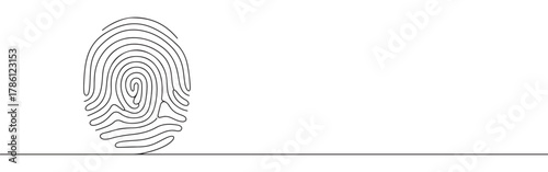 Continuous one line drawing of a fingerprint. Concept of identity, security and biometric technology
