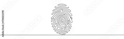 Continuous one line drawing of a fingerprint. Concept of identity, security and biometric technology