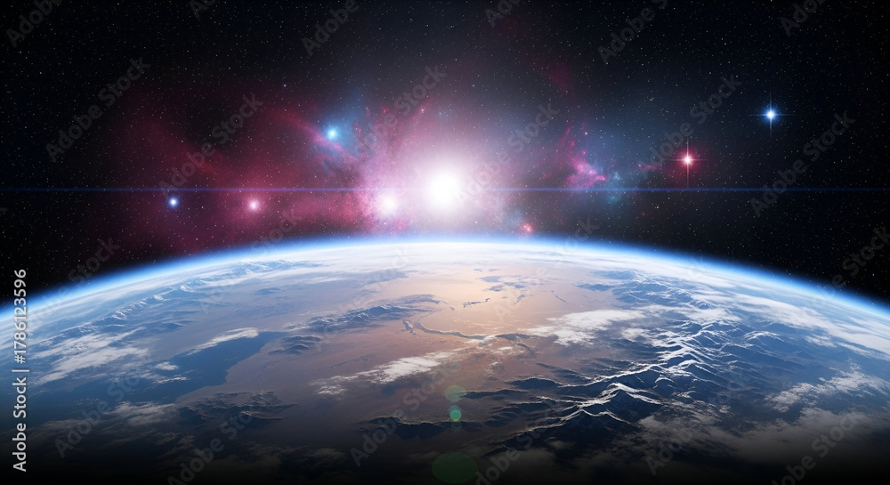 Obraz premium A breathtaking view of Earth from space, showcasing the horizon and celestial beauty