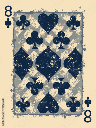 8 of Clubs — eight clubs woven into a basket-weave pattern with filament highlights, tactile ink feel
