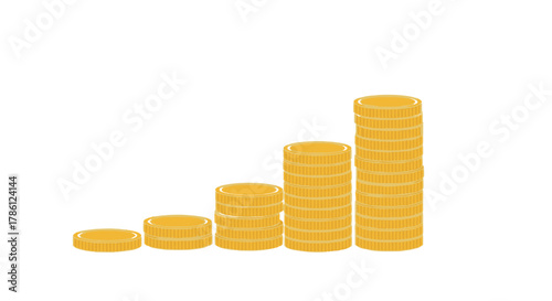 Illustration of four stacks of golden coins increasing in height representing financial growth and investment