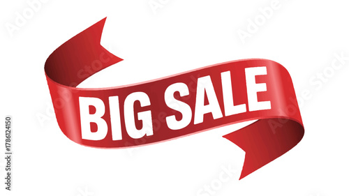 Big Sale Banner Elegant Red Ribbon Design for Promotional Campaigns and Discount Offers
