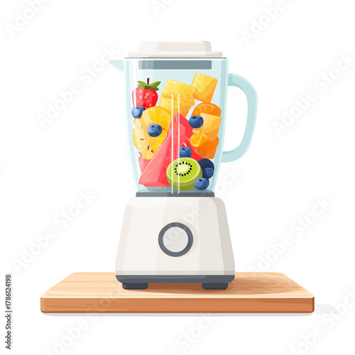 A blender filled with fresh fruit ready for healthy juice