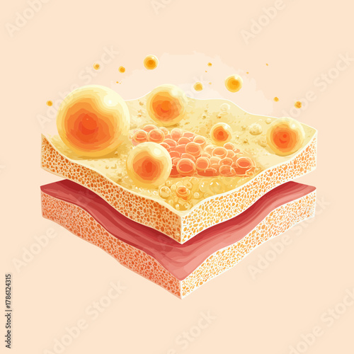 A microscopic diagram of skin anatomy in a cross sectional view