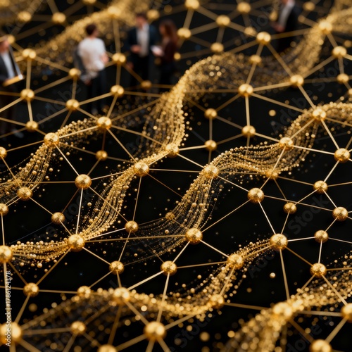 Quantum Grid Corporate Background Gold Network 4K Seamless Pattern