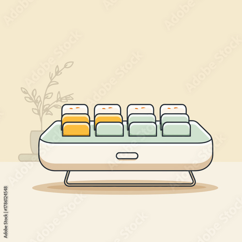 Flat Vector Illustration of a Pill Dispenser and Medicine