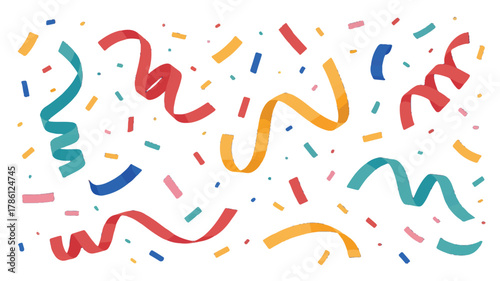 Festive Celebration Colorful Streamers and Confetti Exploding in a Whimsical Background for Parties