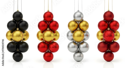 Shiny and matte christmas ornaments stacked as festive displays