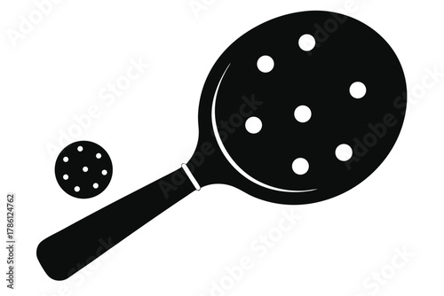 pickleball paddle with ball black and white silhouette
