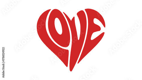 Red Love Heart Typography Design Isolated on White Background for Valentine's Day or Romantic Concepts