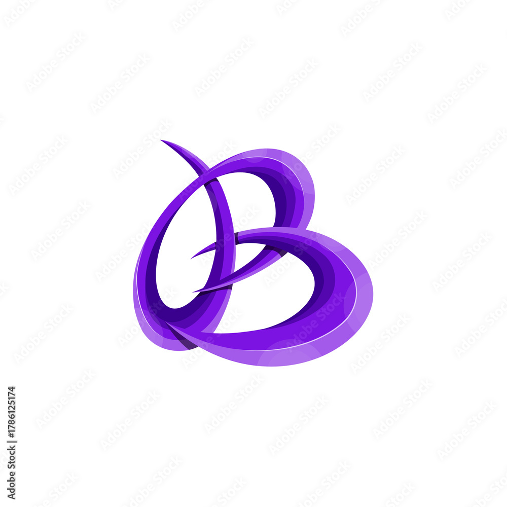 Obraz premium Modern 3D Abstract Letter B Logo Design in Purple Gradient