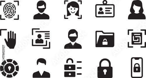 Black silhouette icons for security and identification
